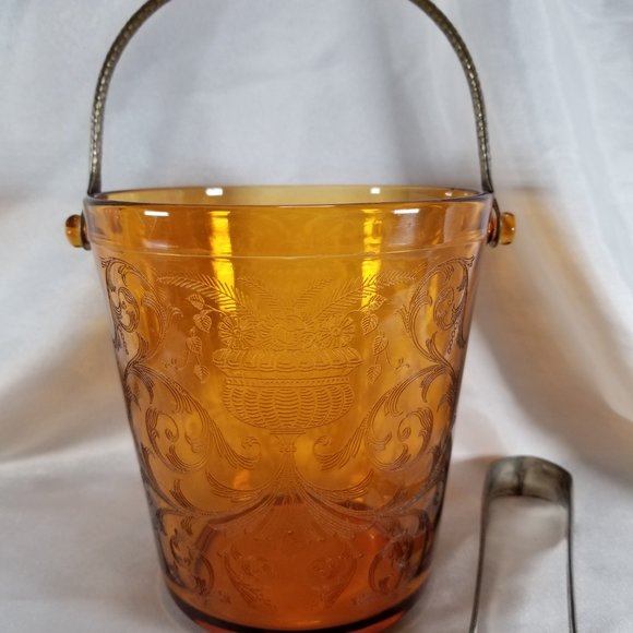 Vintage Cambridge Amber Urn Etch 710 Glass Ice Bucket - Picture 2 of 5